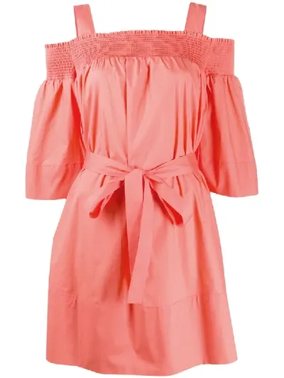 Twinset Smocked Tie-waist Dress In Orange