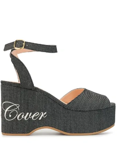 Undercover Micro-stripe Logo Print Wedge Sandals In Blue