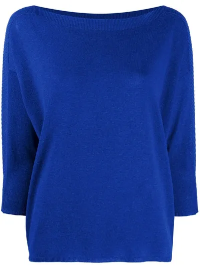 Zanone Boxy Boat Neck Jumper In Blue