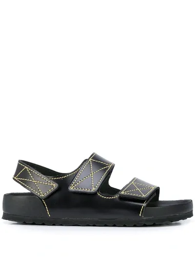 Proenza Schouler + Birkenstock Arizona Topstitched Glossed-leather Sandals In Black