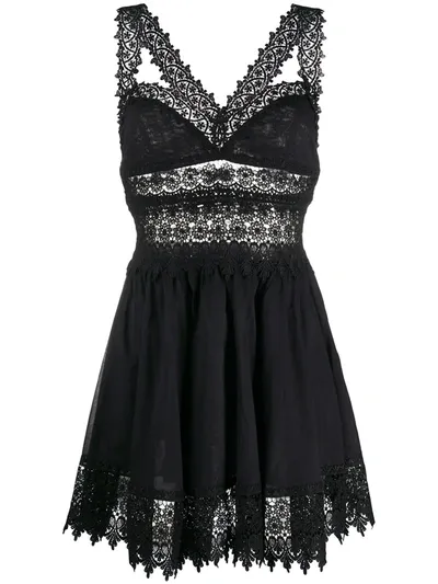 Charo Ruiz Marylin Cotton Dress With Lace Inserts In Black