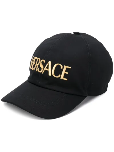 Versace Embroidered Logo Baseball Cap In Black