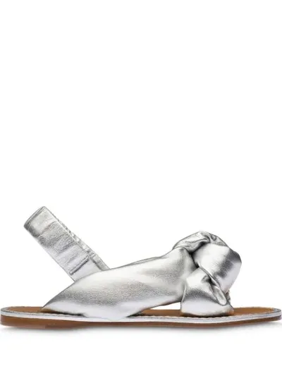 Miu Miu Knotted Flat Sandals In Silver