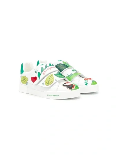 Dolce & Gabbana Teen Tropical Motif Sneakers In White