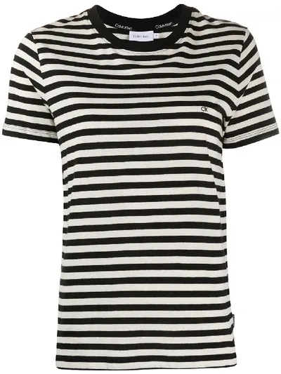 Calvin Klein Striped Logo T-shirt In Neutrals