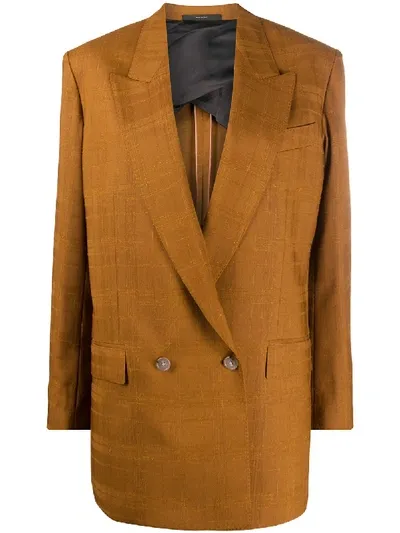 Paul Smith Double Breasted Check Noil Blazer In Brown