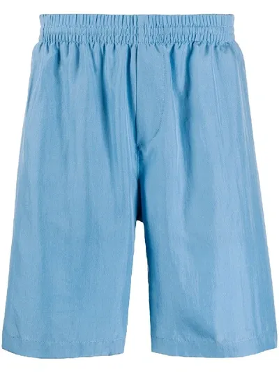 Msgm Silk Shorts In Blue