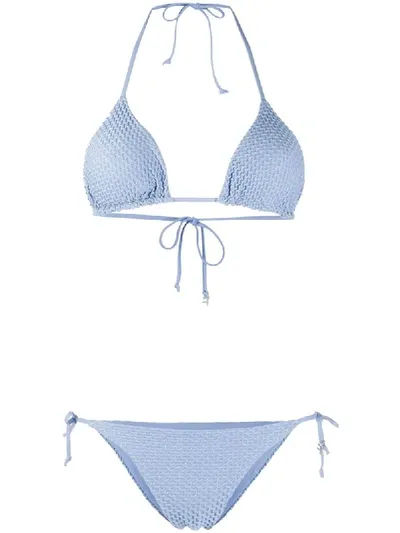 Fisico Textured Knit Halterneck Bikini In Blue