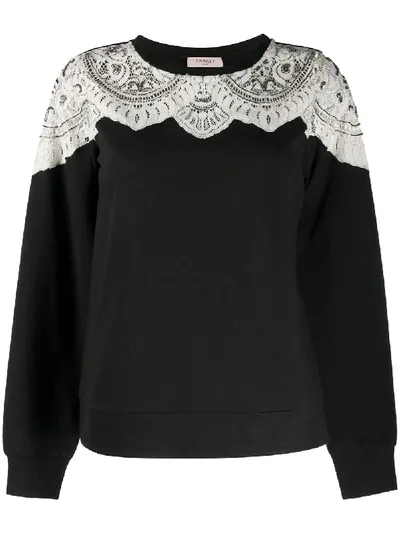 Twinset Embellished Lace Sweatshirt In Black