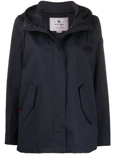 Woolrich Hooded Zip Coat In Blue