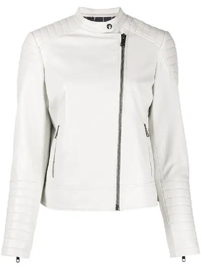 Tommy Hilfiger Ribbed Zip-up Biker Jacket In White