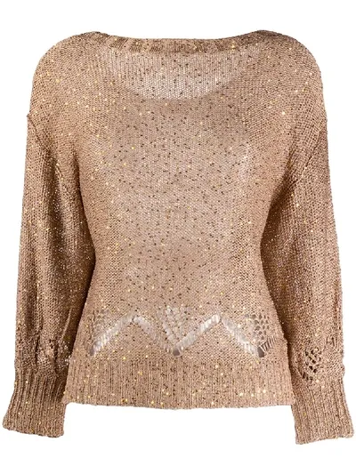 Snobby Sheep Sequin-embellished Boat Neck Sweater In Brown