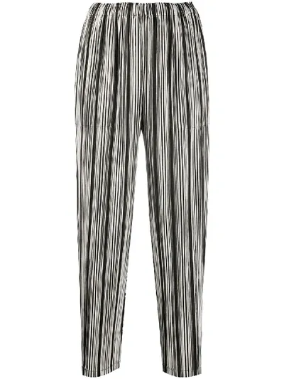 Issey Miyake Striped Print Trousers In Black