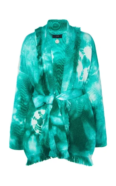 Alanui Tie-dye Fringed Cardigan In Green