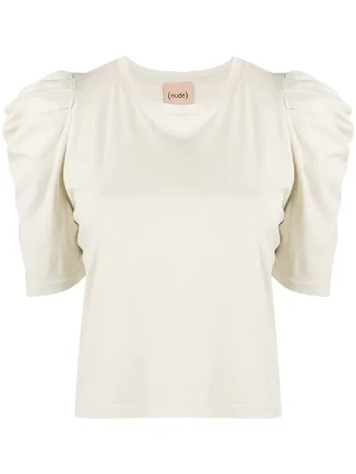 Nude T-shirt Mit Puffärmeln In Neutrals