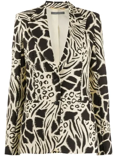 Alberta Ferretti Leopard Print Fitted Blazer In Black