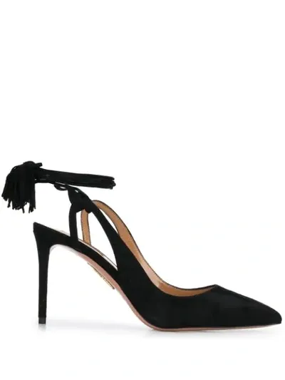 Aquazzura Aurelia 85 Suede Slingback Pumps In Black