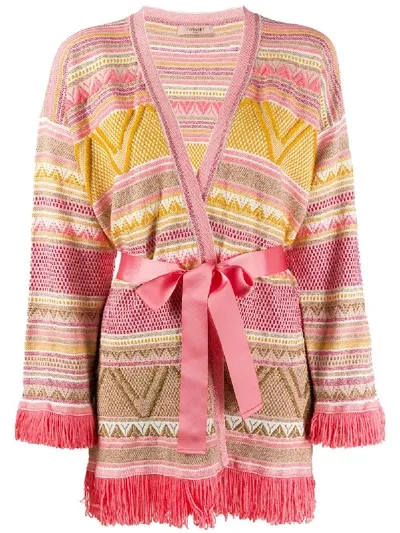 Twinset Geometric Pattern Cardigan In Pink