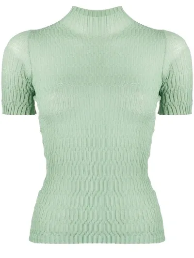 Mrz Knitted Short Sleeve Top In Green