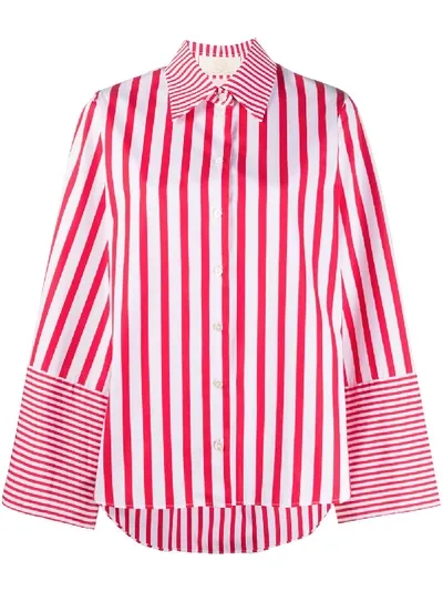 Sara Battaglia Oversized Striped Print Shirt In White