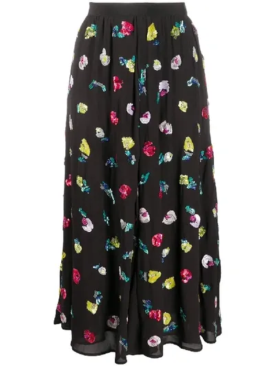 Amen Sequin Embroidered Midi Skirt In Black