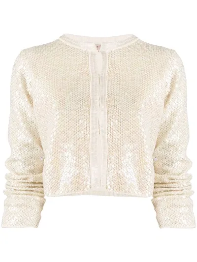 Twinset Sequin-embroidered Cropped Jacket In Neutrals