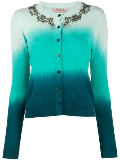 Twinset Gradient-print Buttoned Cardigan In Green