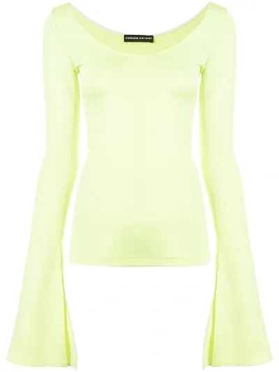 Kwaidan Editions Bell-sleeved Scoop-neck Top In Green