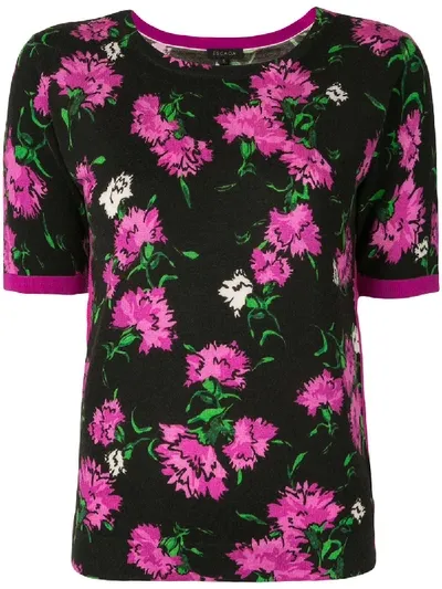 Escada Floral-print Round-neck T-shirt In Black