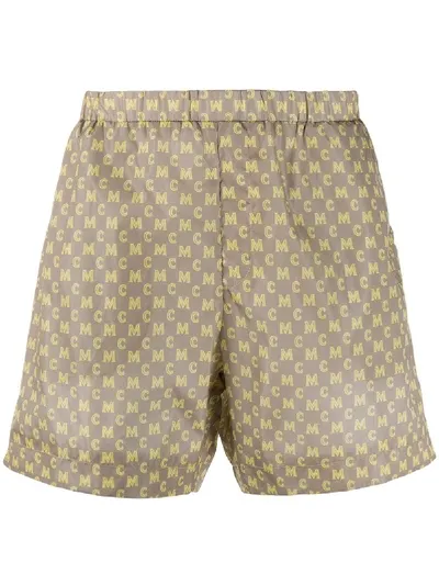 Mcm All-over Logo Swim Shorts In Neutrals