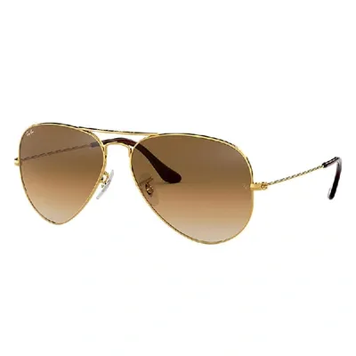 Ray Ban Sunglasses Unisex Aviator Gradient - Gold Frame Brown Lenses 58-14