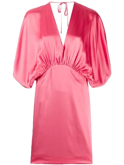 Semicouture Gathered Batwing Satin Mini Dress In Pink