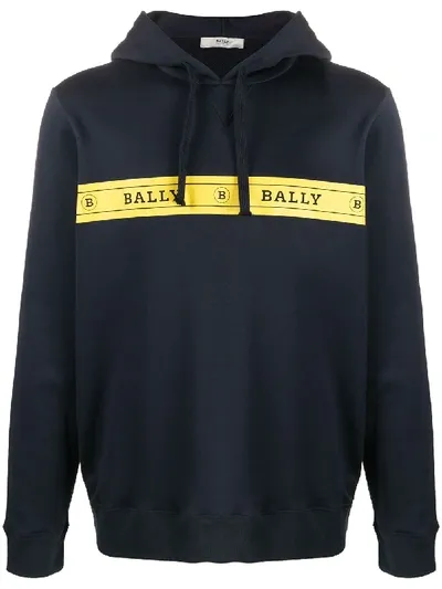 Bally Logo Tape Hoodie In Blue