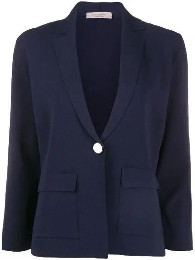 D-exterior Single-breasted Knitted Blazer In Blue