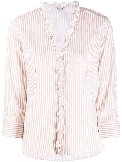 Liu •jo Striped Ruffle Blouse In White