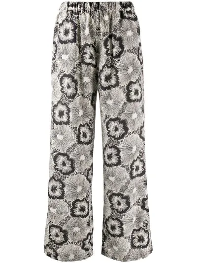 Aspesi Floral Print Wide Leg Trousers In Black