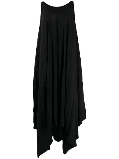 Issey Miyake Asymmetric Pleated Dress In Black