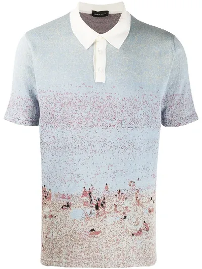 Roberto Collina Beach Jacquard Short-sleeved Polo Shirt In Blue