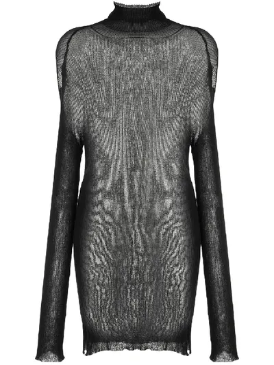 Ann Demeulemeester Roll-neck Fine-knit Mini Dress In Black