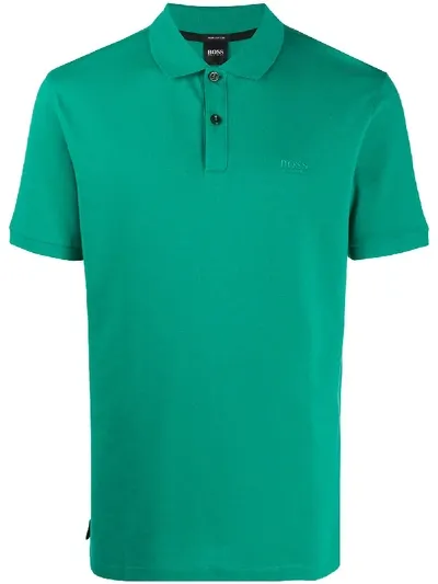 Hugo Boss Logo Embroidered Polo Shirt In Green