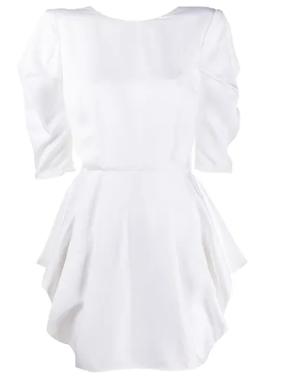 Alexandre Vauthier Short Sleeve Pleated Waist Dress In White