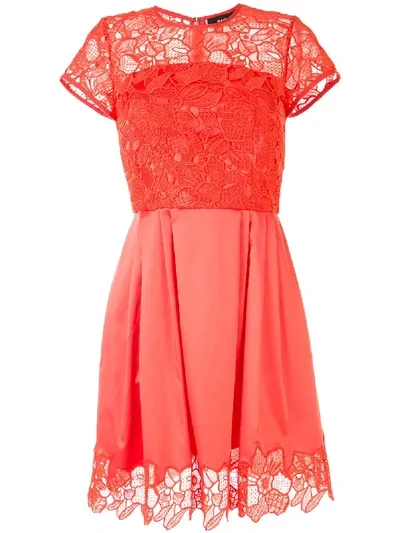 Paule Ka Floral Lace Satin Cocktail Dress In Red