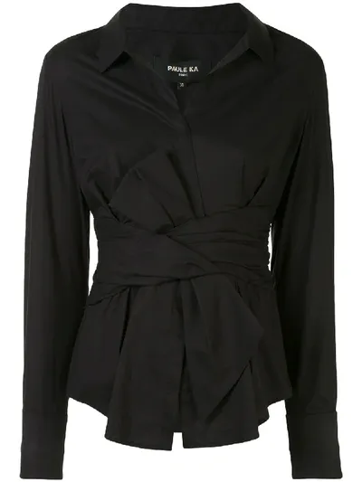 Paule Ka Bow Detail Poplin Shirt In Black