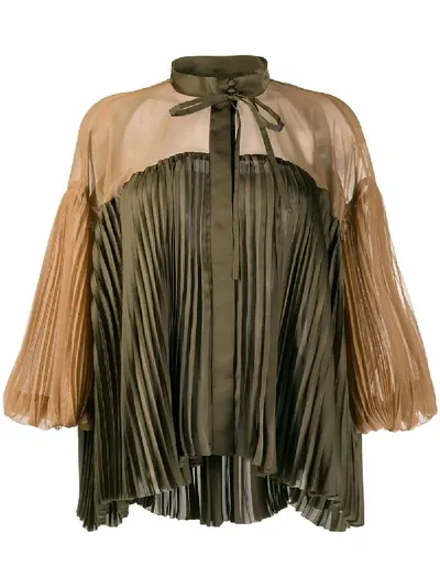 Sacai Pleated Oversized Blouse In Green