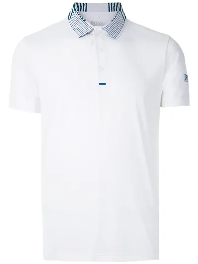 Hugo Boss Striped Collar Polo Shirt In White