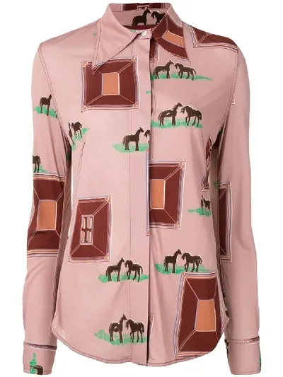 Victoria Beckham Horse Print Shirt In Pink