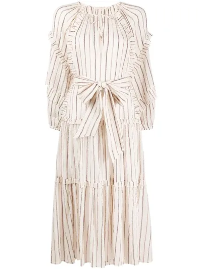 Ulla Johnson Ruffled Striped Print Dress In Neutrals