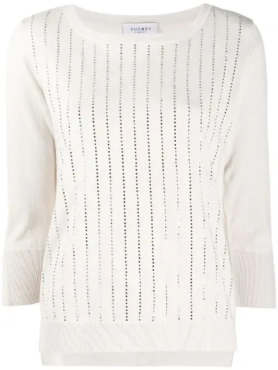 Snobby Sheep Fine Knit Studded Detail Top In Neutrals