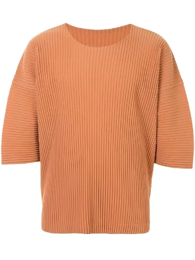 Issey Miyake Relaxed Pleated T-shirt In Orange