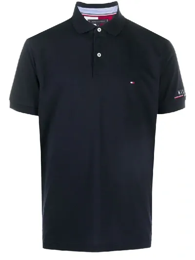 Tommy Hilfiger Flag Embroidered Polo Shirt In Blue